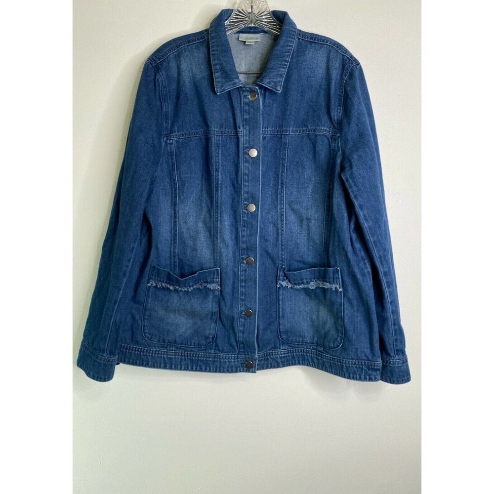 J.jill DENIM size XL long sleeve button up jacket pockets 100% cotton